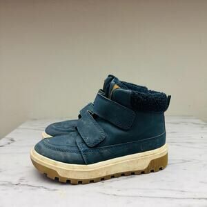 H&M Blue Leather Adjustable Strap Fur Lined Boots Kids Size 12
